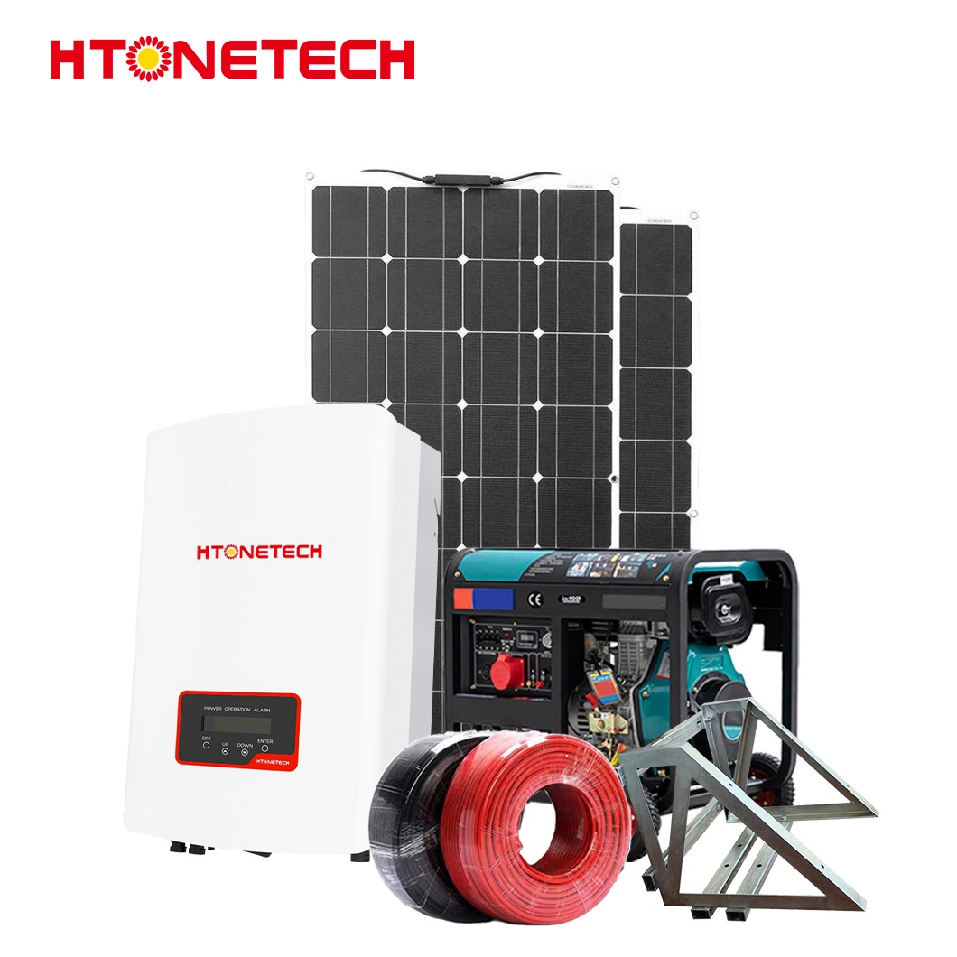 Htonetech 12V Monocrystalline Solar Panel Manufacturers Solar System 6kw Hybrid Inverter China 10000 Watts Solar Power System with 15 Kw 60Hz Diesel Generator