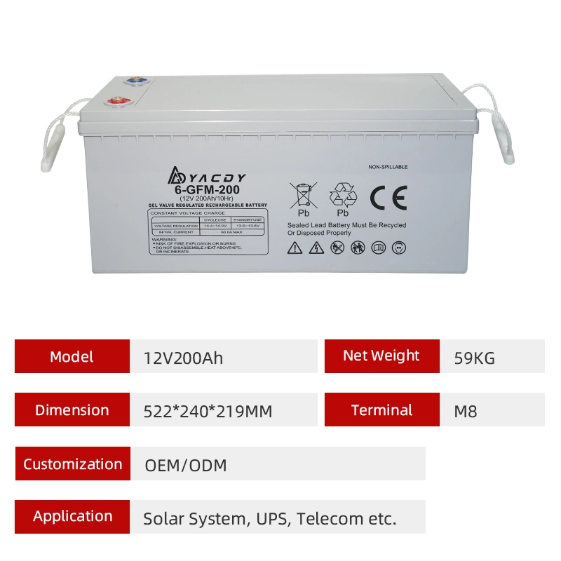 12V100ah/150ah/180ah/200ah/220ah/250ah batería de almacenamiento solar de gel AGM de ciclo profundo para UPS Telecomunicaciones