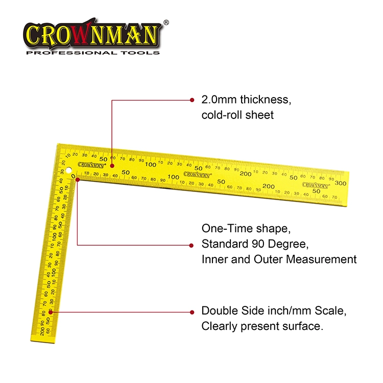 Outils de mesure Crownman, équerre en acier au carbone jaune