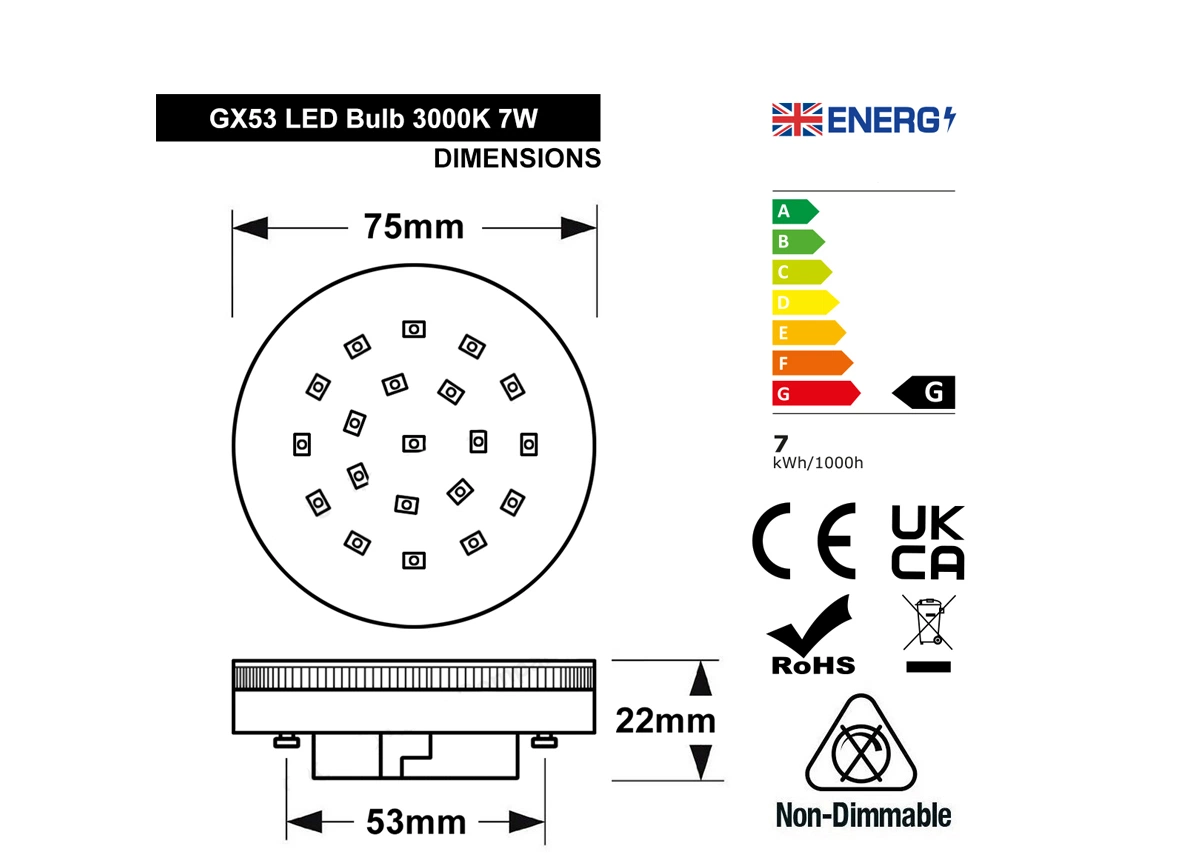 Energy Saving Aluminum Gx53 Lamp LED Cabinet Bulb Light Recessed 7W LED Bulbs