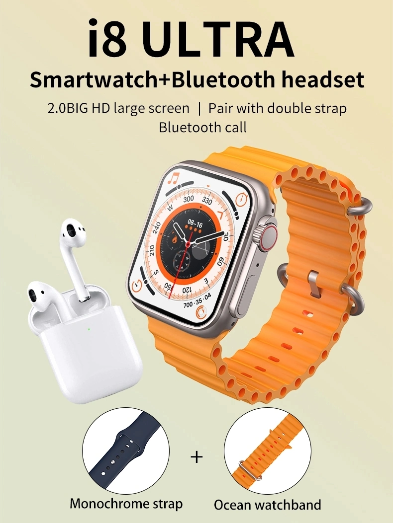 2023 I8ultra New Design Smartwatch Headset 2-in-1 Wireless Charging Marine Silicone Strap Elderly Student Sports Bracelet S8 Series