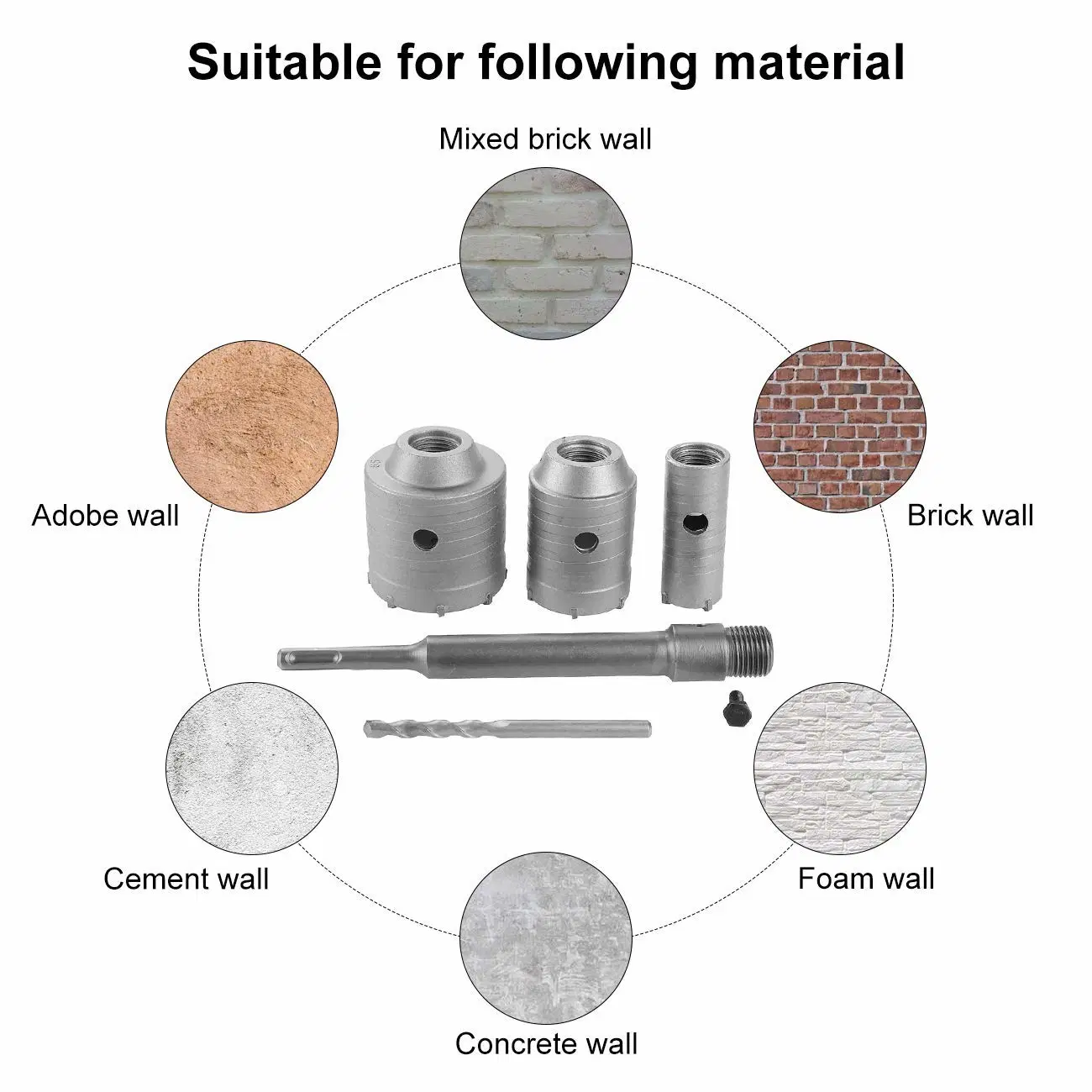 65mm 50mm 30mm SDS Plus Schaftbohrlochsäge aus Hartmetall Cutter Beton Zement Stein Wand Bohrer Kit