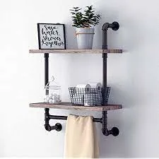 Industrial Black Metal Pipe Wall-Mounted Towel Bar with Malleable Iron Tee