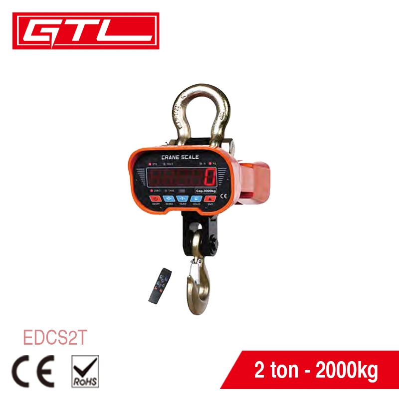 Heavy Duty Industrial Digital Kranwaage elektronische Hängewaage mit Integrierter Akku und Haken aus legiertem Stahl (2 Tonnen - 2000kg) (EDCS2T)