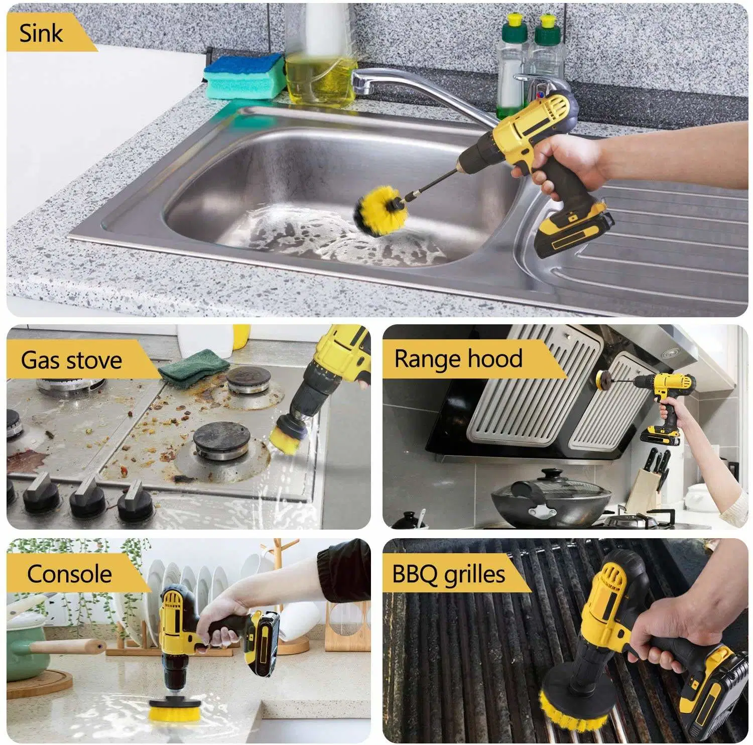 The Newest Amazon Rotary Electric Bathroom Floor Carpet 6PCS White Drill Brush Power Scrubber Brush Kit