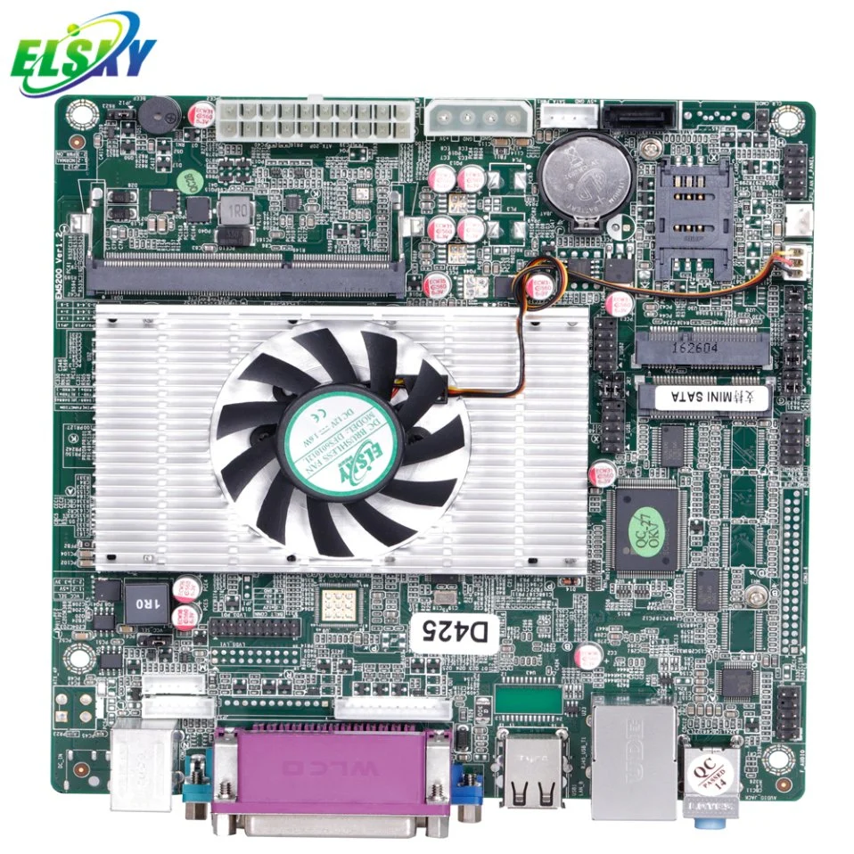 Elsky Barato Processador Intel i3 2ª D425e núcleos duplos 1.8G 4 GB de memória DDR3 HDD SATA de CPU Mini-Itx Motherboard com o ventilador.