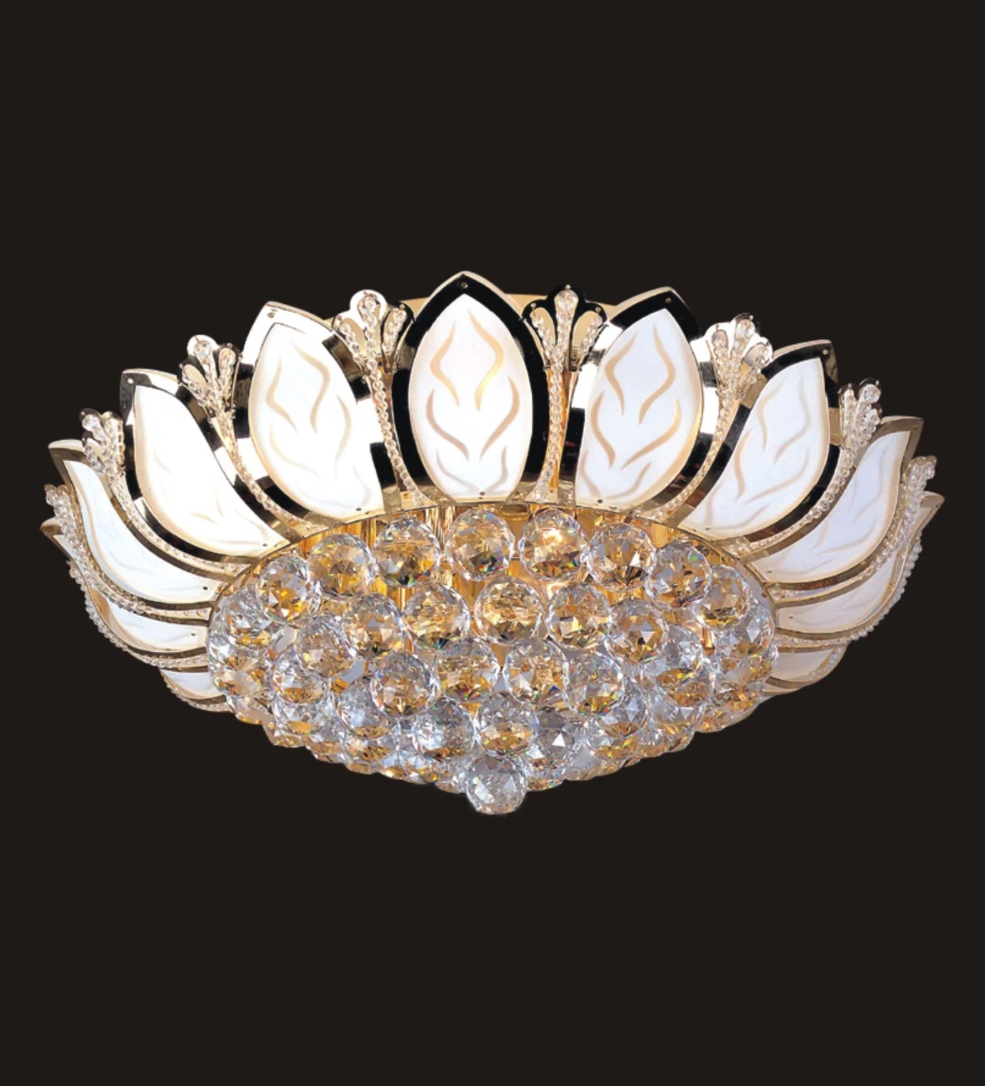 Modern Flower Round Shape LED Gold Luxury Bedroom Decoration Palace Villa Hallway Crystal Ceiling Lamp Fixture