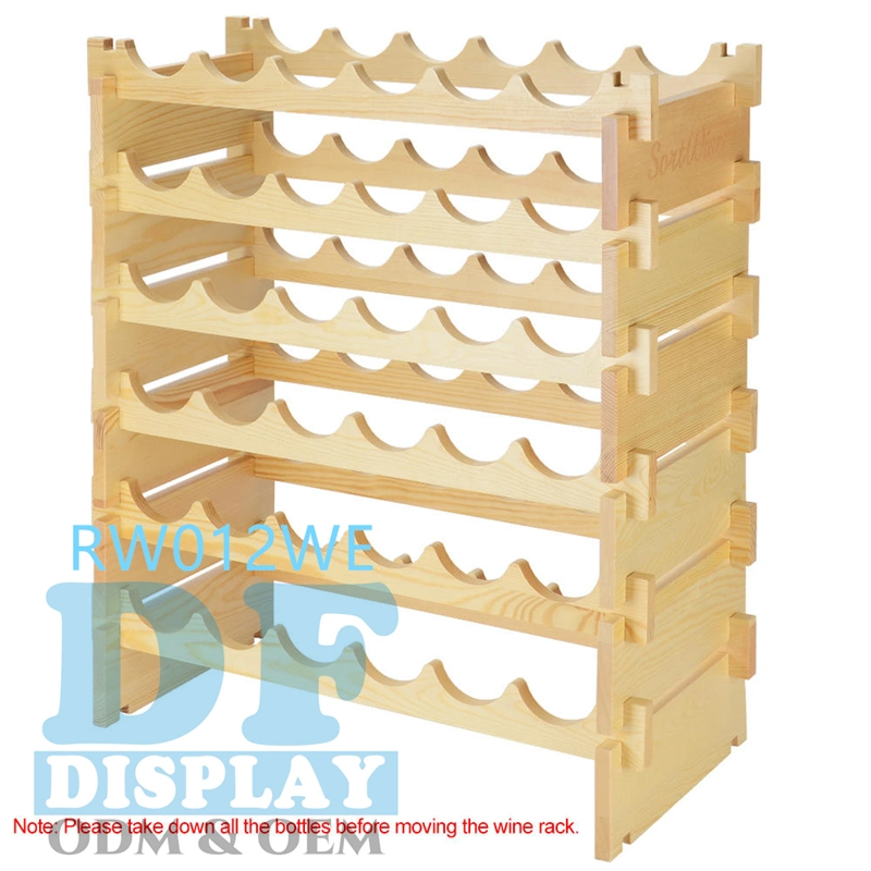 Free Standing Solid Natural Wood Wine Holder Display Shelves, 6 Tier Wine Rack 36 Bottles Wine Rack Wine Store Shelf Display