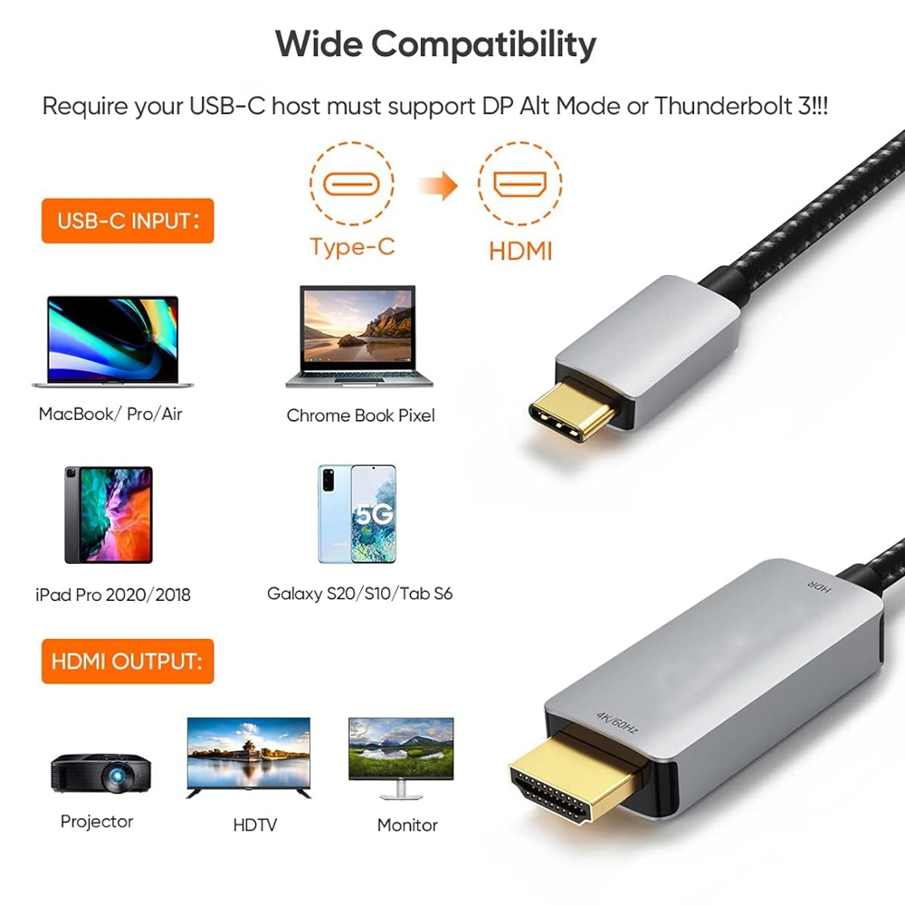 Cabo USB-C tipo C Kolorapus de alta velocidade 4K a 60 Hz para HDMI Para ligar o telefone ao televisor HDTV