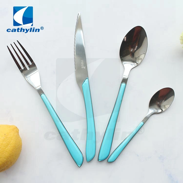 Eco-Friendly Plastic Handle Stainless Steel Knife Fork Spoon Cutlery