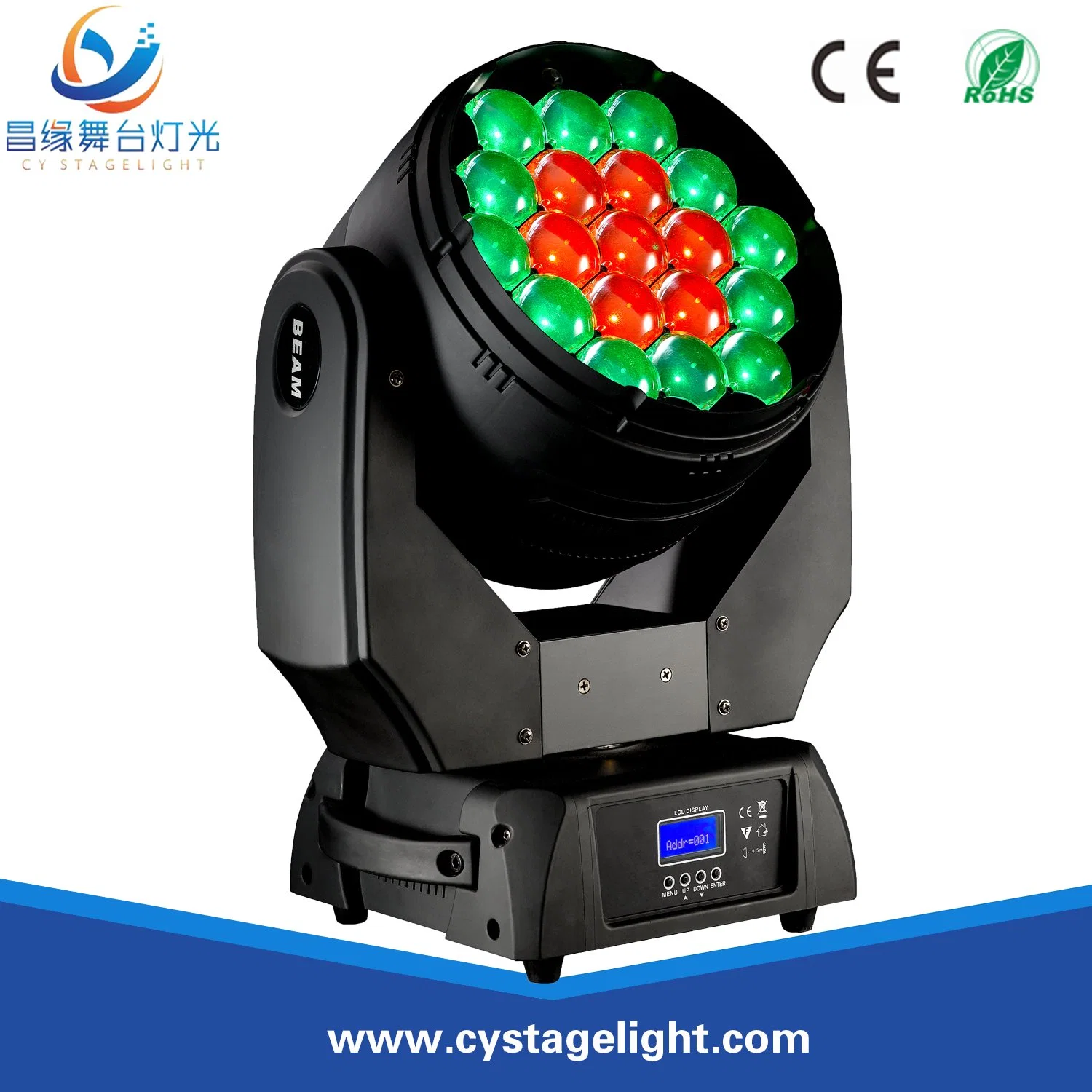 19X15W RGBW 4in1 LED Wash Zoom Moving Head Light with Zoom and Colour Ring Effect