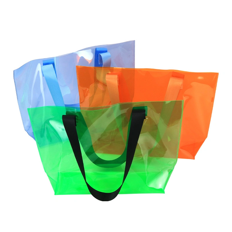 Clear Transparent PVC Bag Gift Iridescent Tote Bag Cosmetic Handle Bag Promotion Shopping Bags