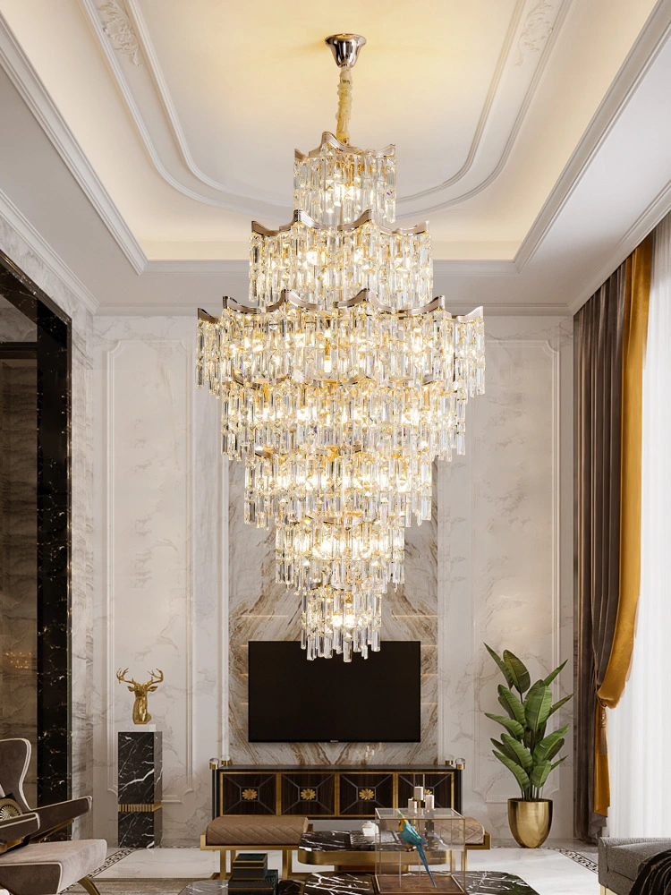 Роскошь гостиной лампа по-французски Пентхаус Вилла люстра дуплекс новая лестница Crystal подвесной светильник