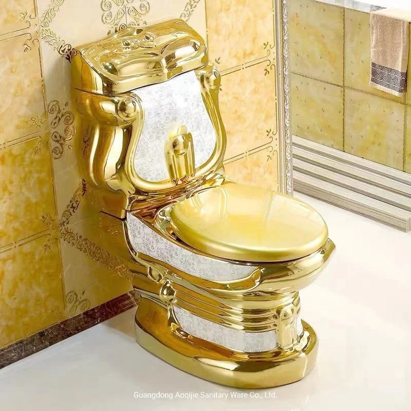 Golden Wc Bowl Super Swirling Siphon Mute Watercolor Sanitary Ware Gold Rim Electroplated Two Piece Toilet