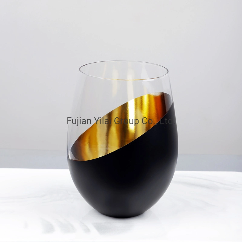 Elegante OEM 30 Onças de Ouro Preto fosco e Stemless Basculante copo de vinho uma caneca de vidro de uísque