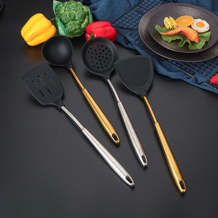 Household Ebony Kitchen Cooking Spatula with Stainless Steel Handle