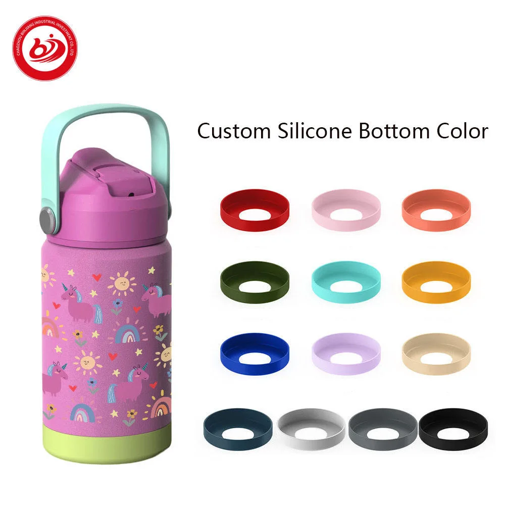 Eco Friendly Double Wall Cute Insulated Stainless Steel Water Bottle with Silicone Boot Straw for Kids Children's School