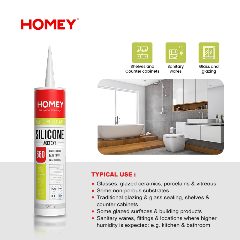 Homey Fast Cure Silicone Sealant for Kitchen & Bathroom Contruction Glass Glazed Ceramics