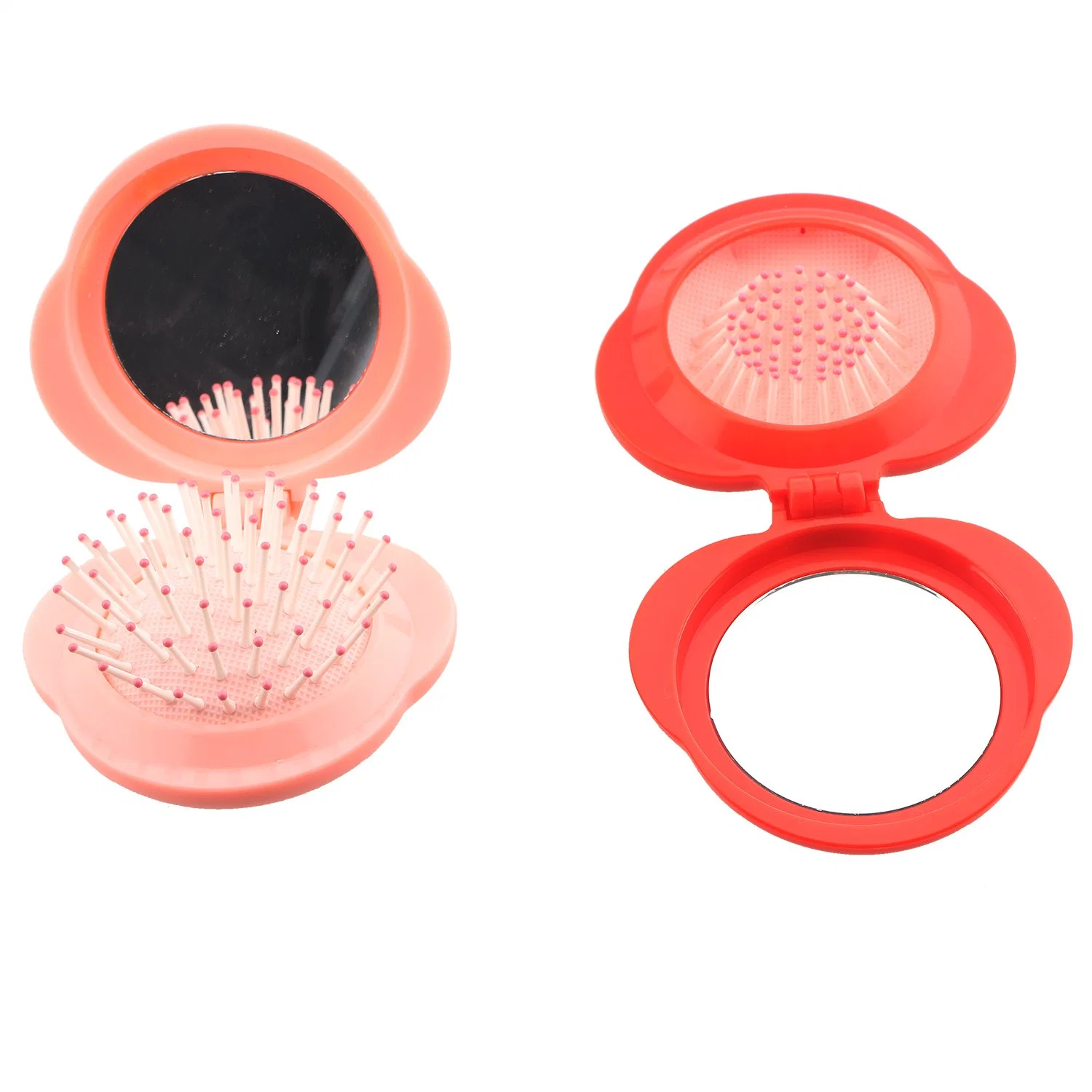 OEM Multi-Color Mirror Portable Two-in-One Comb Mirror Heart Shape Foldable Mirror and Hair Brush for Travel for Kids