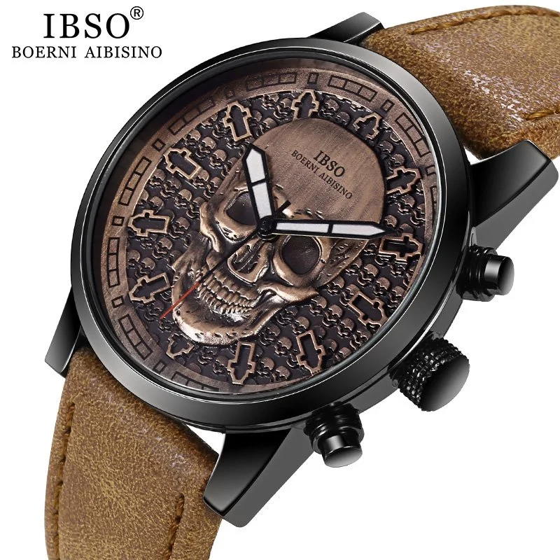 Ibso Brand Skull Cuarzo Reloj para hombres 2019 cráneo creativo Sport Cuarzo horas Hombre Reloj Relojes Hiphop Relogios Masculino