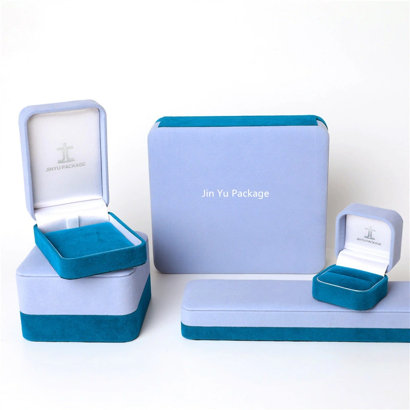 Fashion Elegant Light Blue Color Velvet Ring Jewelry Gift Packaging Box Factory