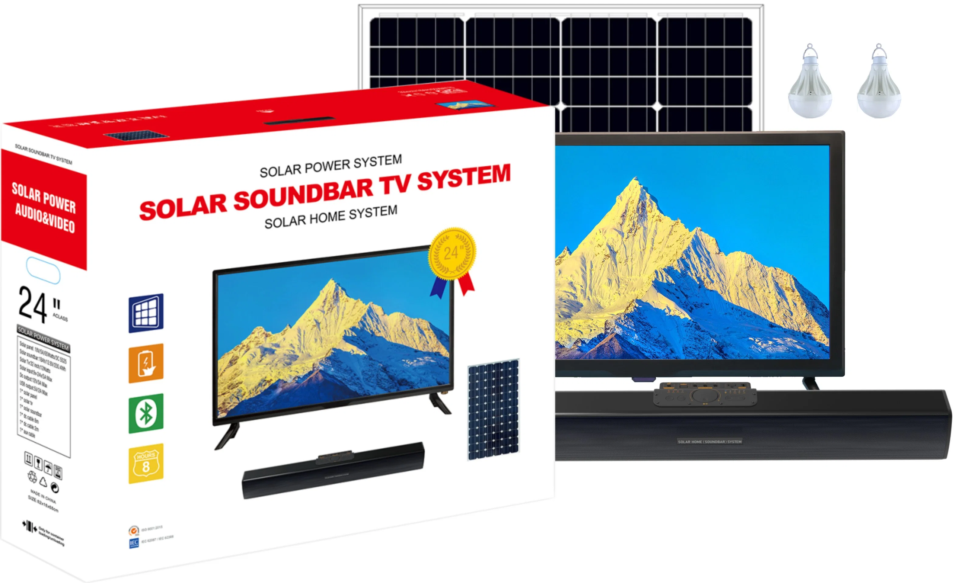 Solar Soundbar TV System Solar TV Lighting Power System Lighting Blowing Fan Watching TV Enjoying Music