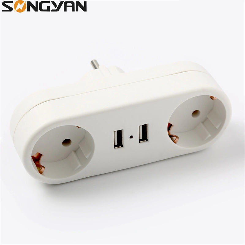 2 Way Socket 16A European Standard Conversion Adapters with USB