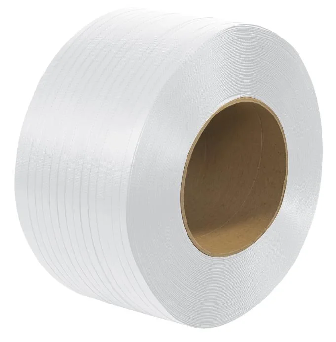 3/8" Wide, 300 Lb, 9" X 8" Core, 12, 900'/Coil, White Color Machine Grade Polypropylene Strapping