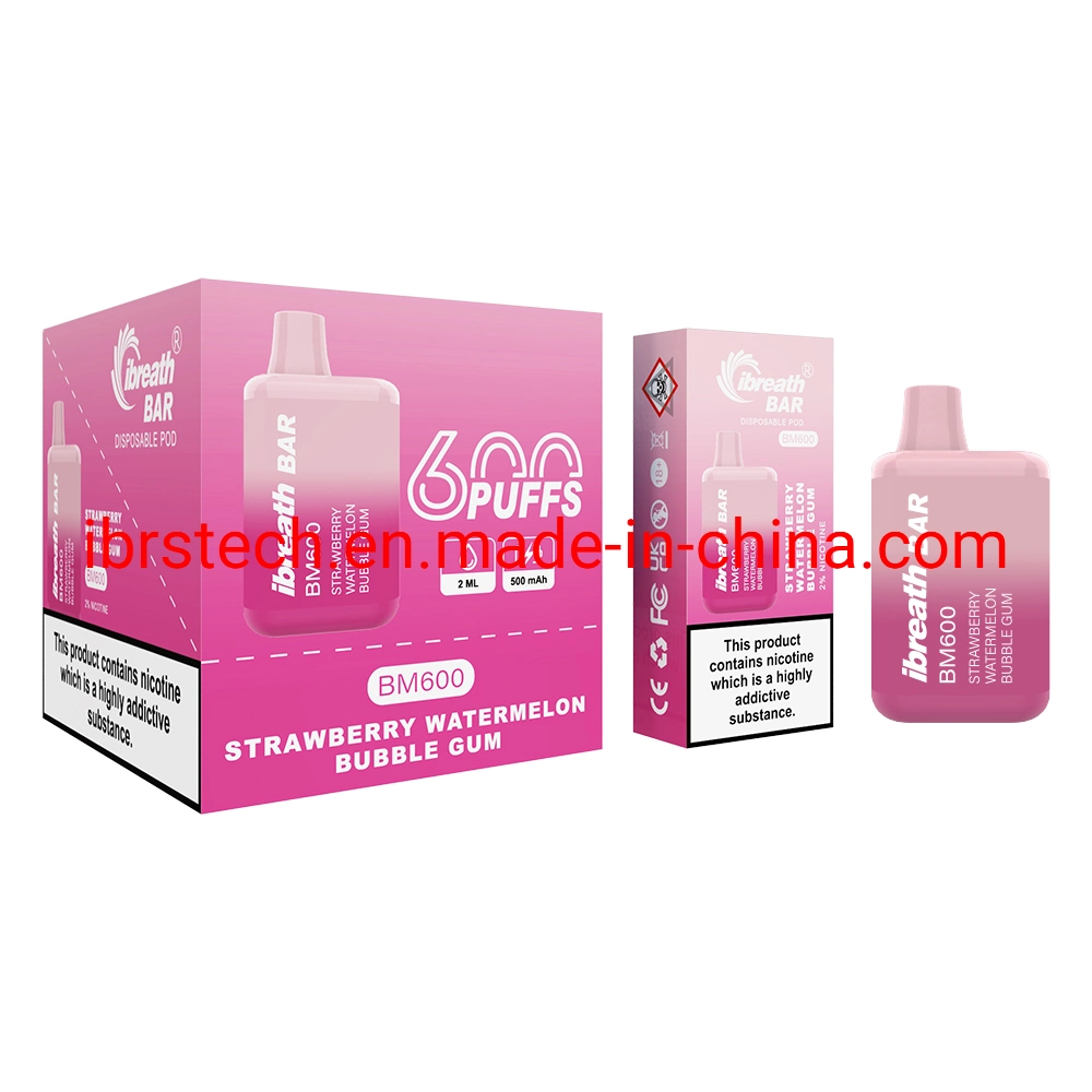 R and M Ibreath Bar Bm 600puffs UK Europe Original OEM Logo Best Selling 2% Disposable/Chargeable Vape with Tpd