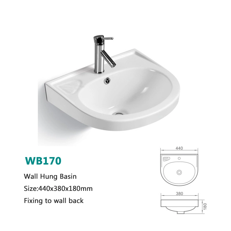 Square Wall Hanging Wall-Hung Easy Cleaning Glazed Basin Ceramic Bathroom Wash Basin with Faucet Hole Lavabo Fix to Wall Back Hanging Basin