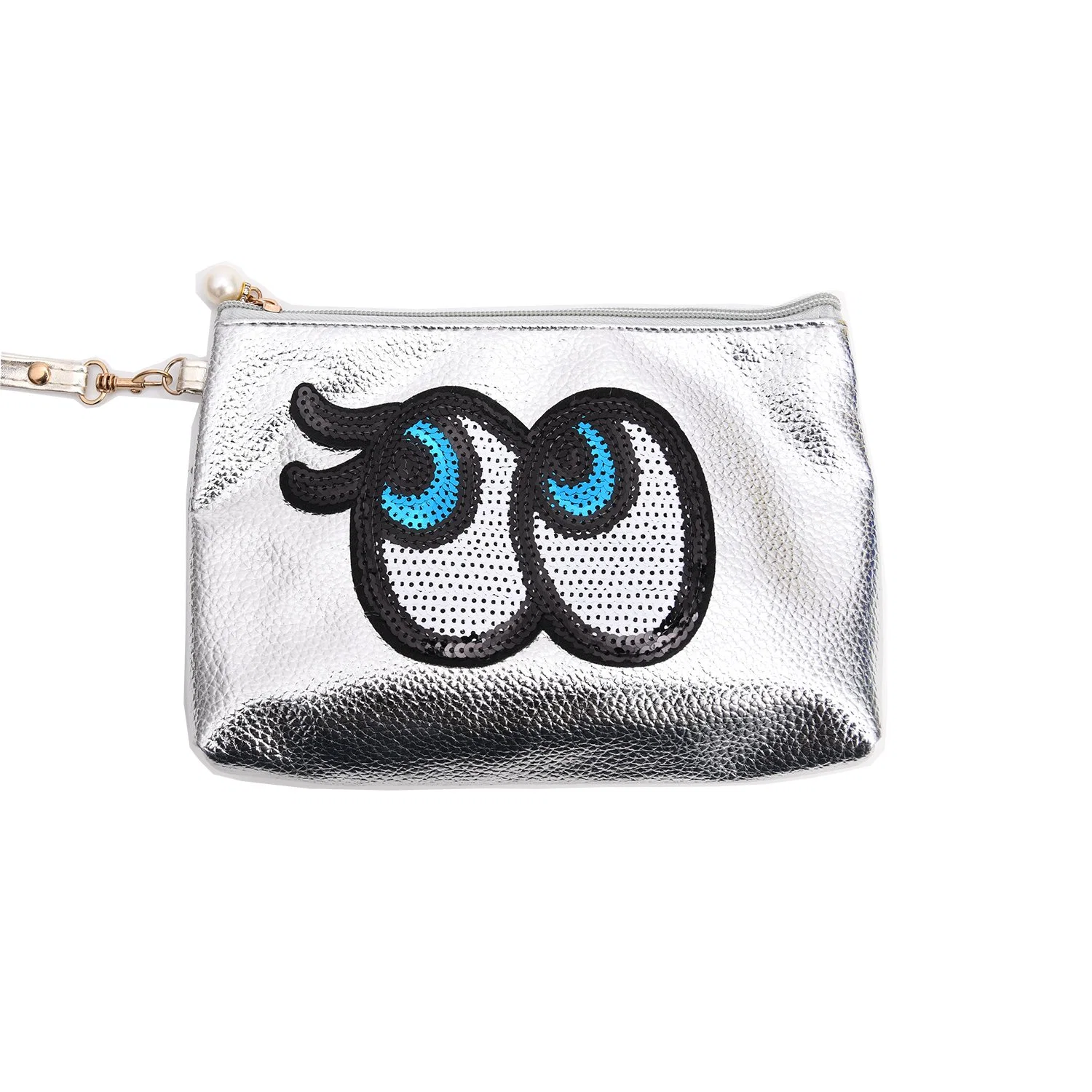 Soft PU Makeup Bag Cosmetic Pouch with Eyes Image and Shiny Sequin Design