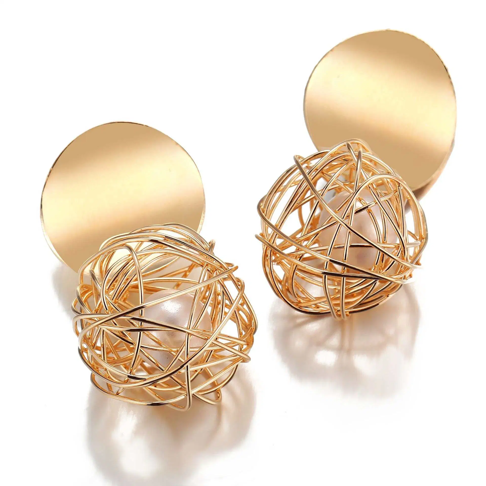 Moda Punk redondo Geometric Pendientes Creative Woven Ball Pearl