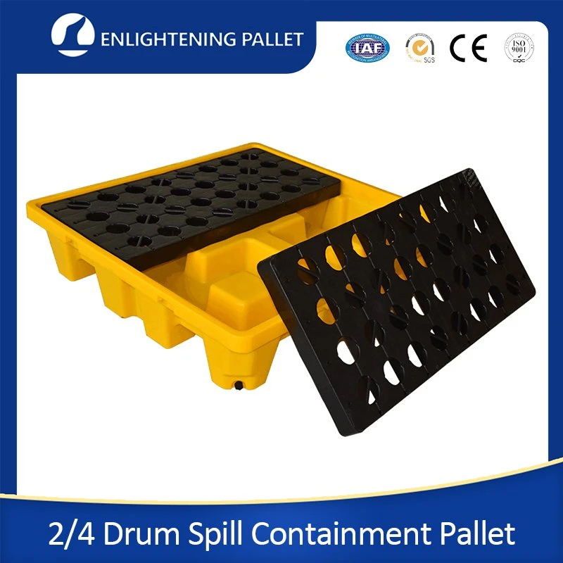 1300X1300mm Yellow and Black Polyethylene 4 Drum Spill Containment Factory Directly Supply Yellow Plastic Oil Spill Pallet for Oil Petroleum