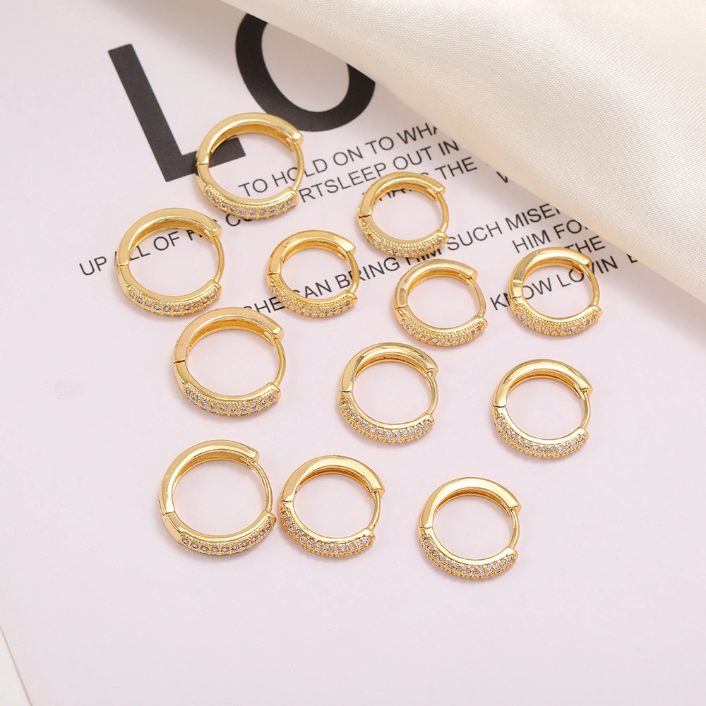 Circle Earrings Brass Gold Plated Color Preserving Jewelry Full of Diamonds Hoop Earrings