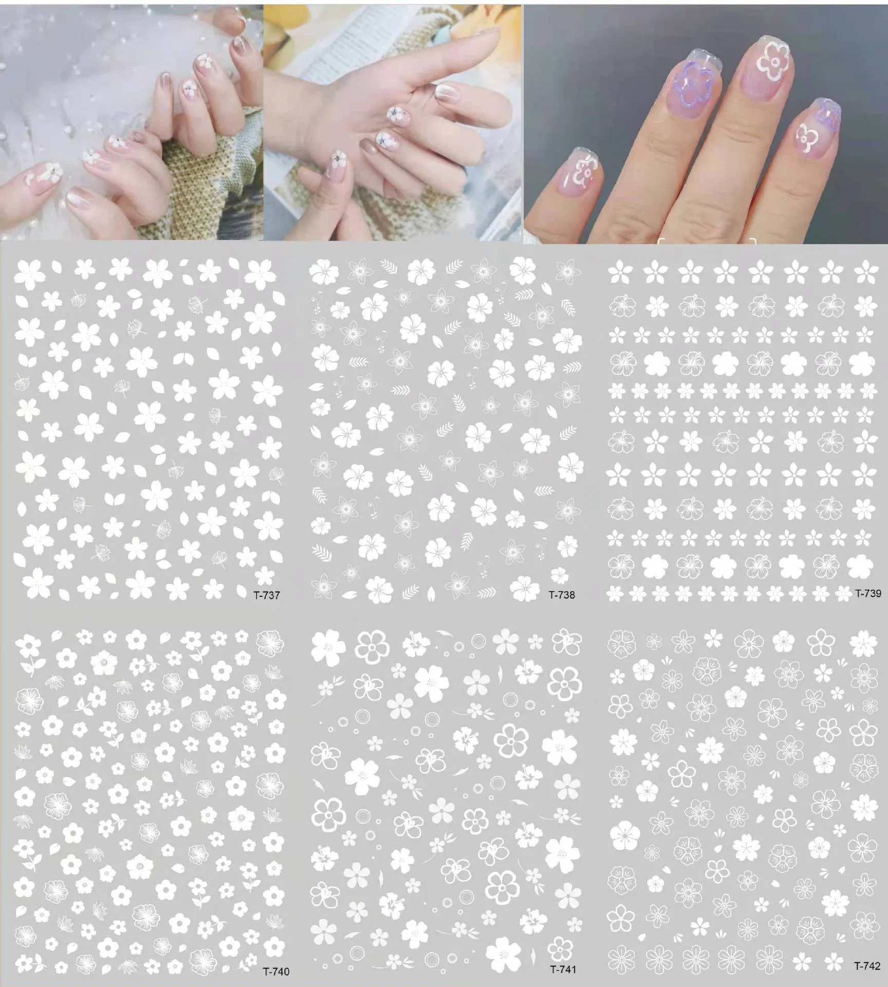 3D Self-Adhesive White Pink Sakura Cherry Blossoms Nail Stickers Spring for Women Acrylic Nail Decoration