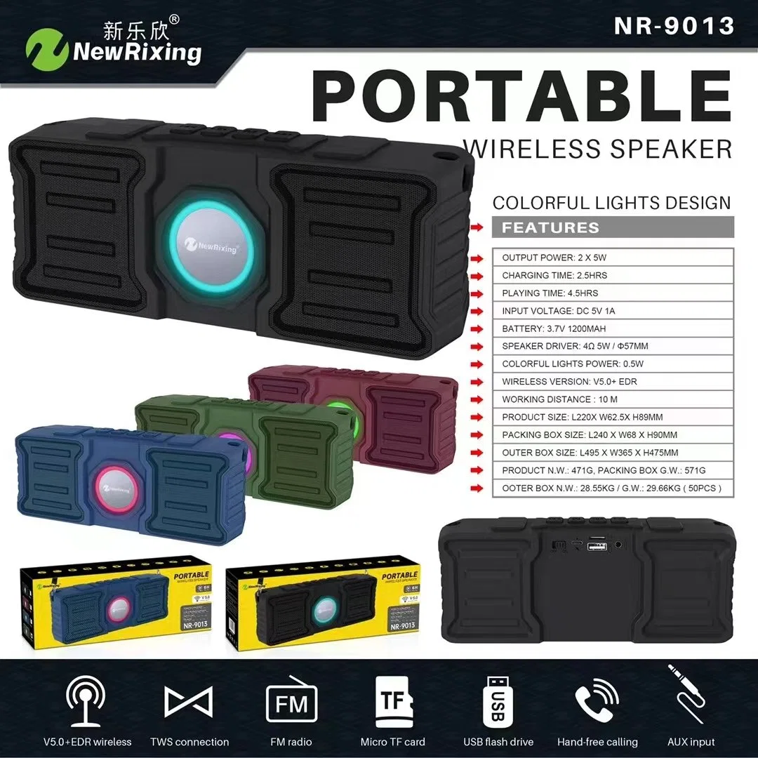 Nr-9013 Amazon Hotsell Super Bass Portable Speaker with Bt Connection Support USB TF Card Aux Audio Playback Tws Series Function