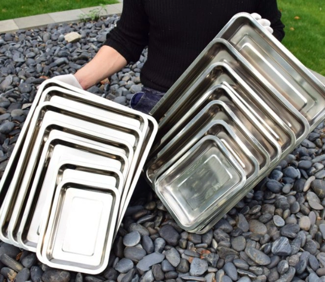 BBQ Serving Tray Mirror Polished Oven Stainless Steel Baking Tray Cake Pan