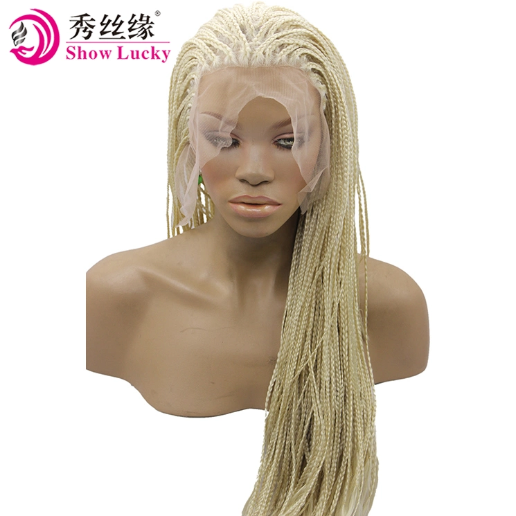 Top Quality 1b#Color Synthetic Braided Lace Front Wigs Heat Resistant Fiber Hair Wigs Premium Braid Wig for Afro Black Women