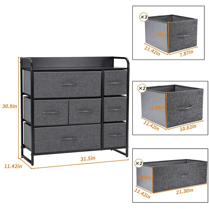 Chest of Drawers Fabric Storage Drawers Dresser with Wood Top Dark Grey Cabinet Living Room Furniture Cloth Organizer