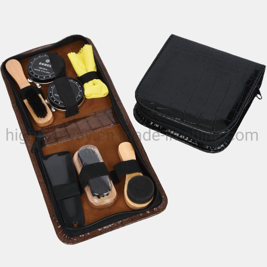 PU Leather Zipper Case Promotional Shoe Polish Kit Travel Shoe Care Set Shoe Shine Set