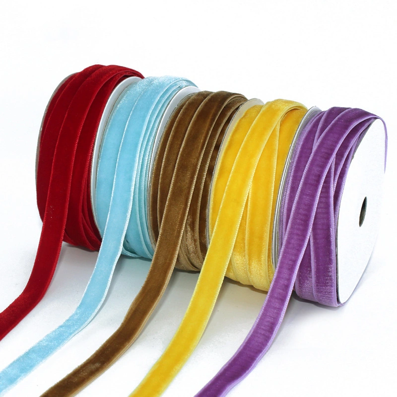 Fashion Manufacturer Printed Nylon Polyester Solid Single Face Velvet Ribbon