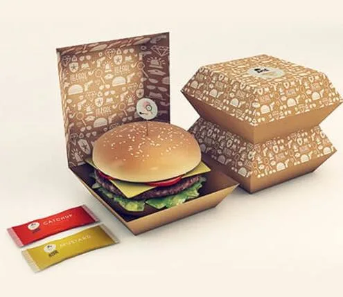 Commerce de gros Hamburger personnalisée des boîtes pour magasin d'alimentation du papier kraft jetables Double couche d'Emballage boîtes du hamburger