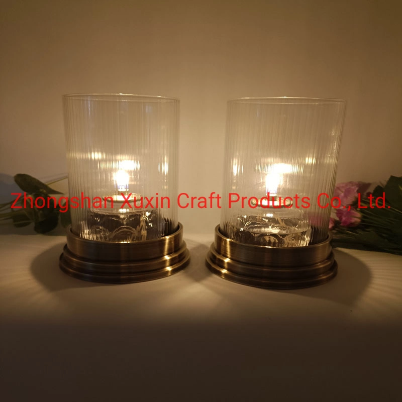 Hardware Metal Candle Holder with Striped Glass Tube