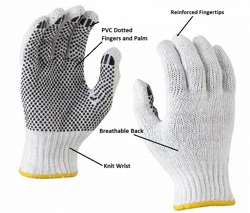 Cheap Knitted PVC DOT White Cotton Gloves PVC Dotted Safety Work Gloves