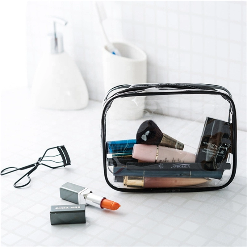 Maßgeschneiderte wasserdichte PVC klar transparente Kunststoff Reißverschluss Toiletry Pouch Make-up Pinsel Lippenstift Parfüm Hautpflege Lash Lockenstab Maske Verpackung Lagerung Kosmetik Tasche