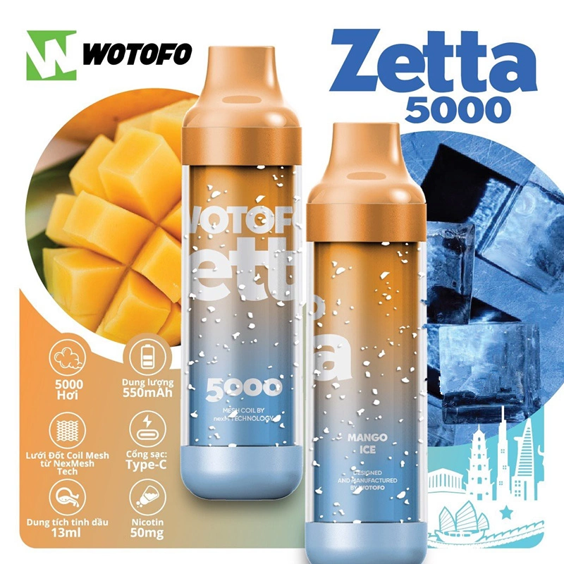 Горячее в ЕС перезаряжаемые Wotofo Zetta 5000 puffs Vape Pen Одноразовый измеритель формы Vape с сетчатой катушкой для головы RGB Starlight E Сигарета