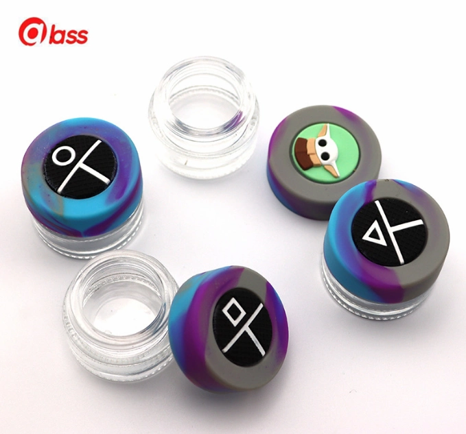 Hot Selling 3ml Glass Cigarette Paste Bottle with Doll Pattern Silicone Cap Smoking Cream Box