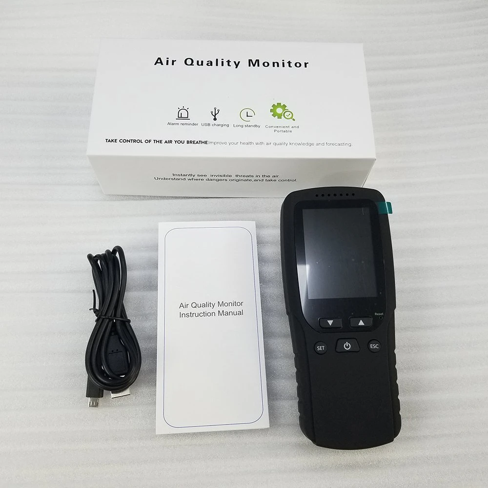 Digital Formaldehyde Temperature Humidity CO2 Monitor with Rechargeable Li-Battery 2000mAh and Charging Cable