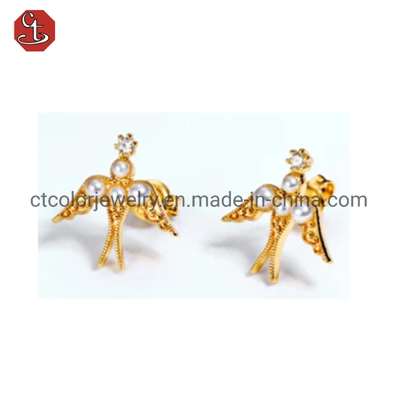 Stud Earrings Custom Jewelry black enamel animal 14k gold plating silver earrings fashion accessories