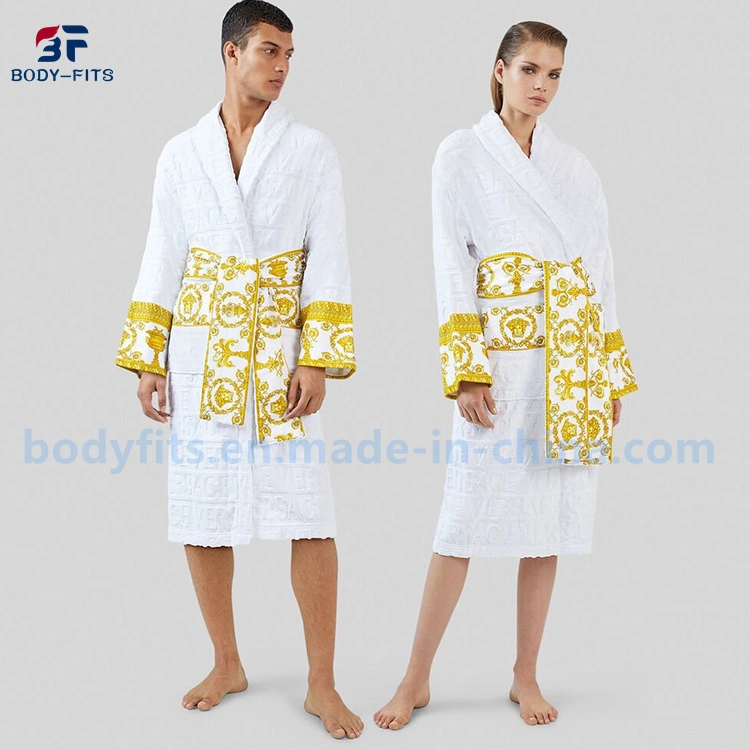 Famoso diseñador Bathrobe100% algodón toalla de felpa batas de baño de algodón orgánico Bata de baño personalizada